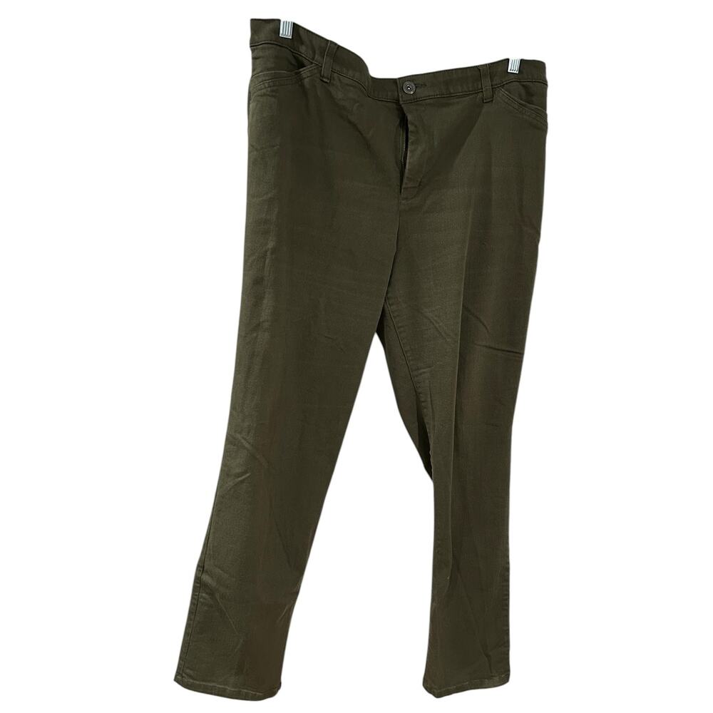 Signature Slimming C J Banks Olive Denim Jeans Straight Leg High Rise Plus 20W